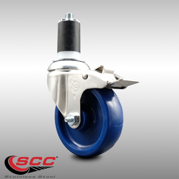 4 Inch 316SS Solid Poly Swivel 1-5/8 Inch Expanding Stem Caster Lock Brake SCC